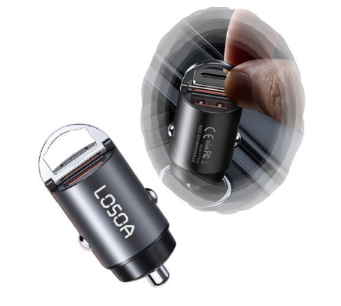 LOSOA PD+QC30 30W 雙孔隱形式 極速迷你車充
